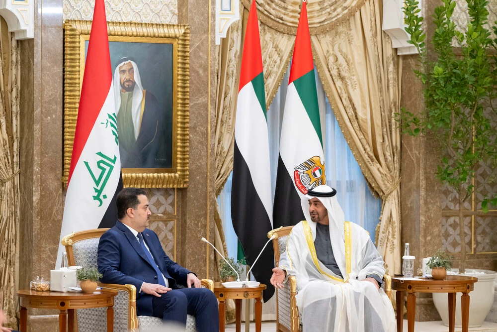 UAE’s President Sheikh Mohamed Bin Zayed met with Mohammed Shiaa’ Al Sudani, Iraq’s prime minister, on Thursday and discussed ways of enhancing bilateral relations. (WAM)