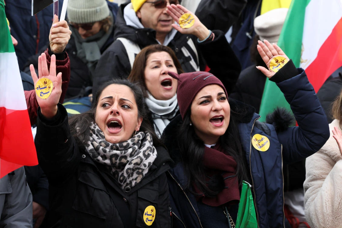 Iranian community members and supporters of the National Council of Iran take part in a protest in solidarity with Iranian people, in Paris, France, February 12, 2023. (Reuters)