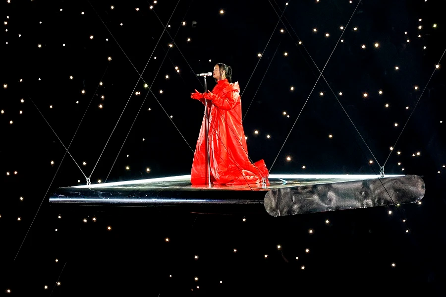 Rihanna performs onstage during the Apple Music Super Bowl LVII Halftime Show at State Farm Stadium on February 12, 2023. (AFP)