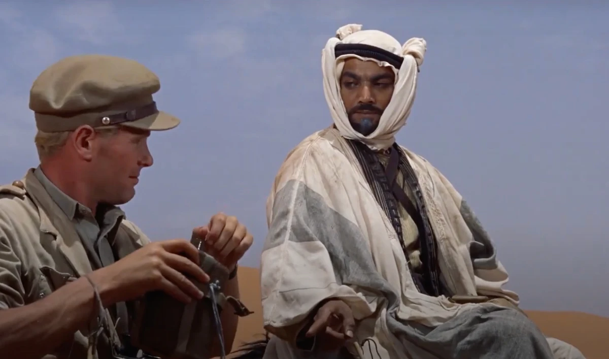 Zia Mohyeddin, right, and Peter O’Toole seen as their respective roles in the award-winning British epic, ‘Lawrence of Arabia.’ (Supplied)