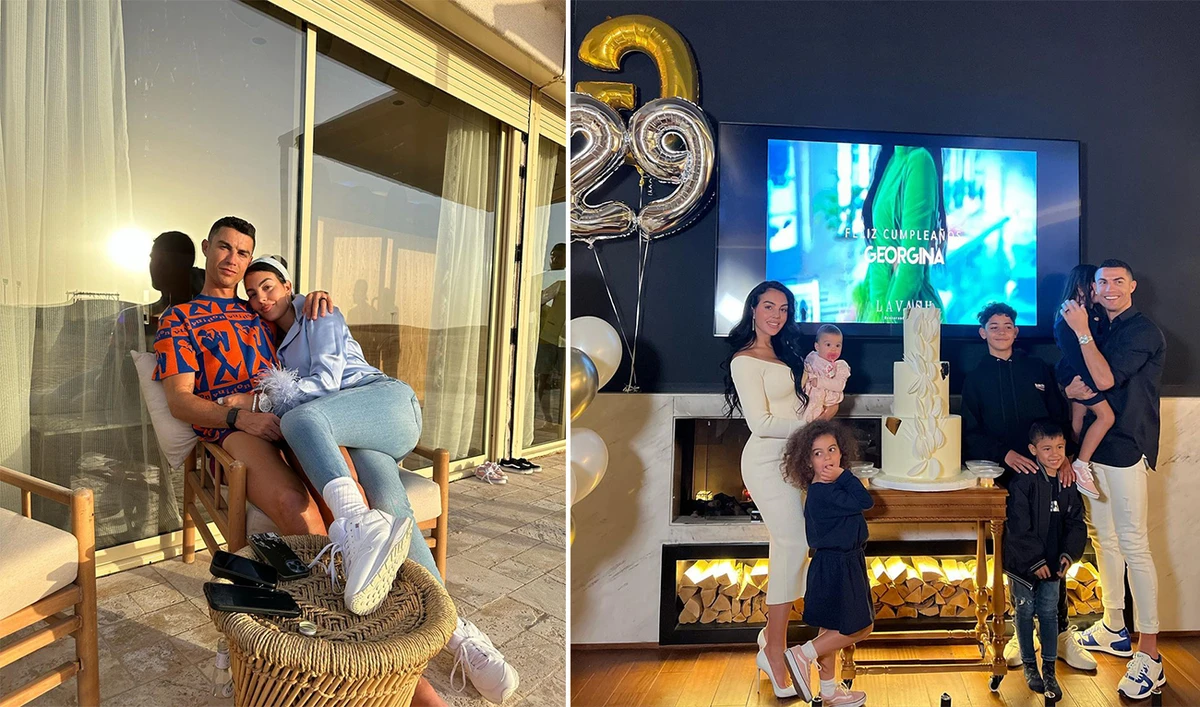 The collage of images shows Cristiano Ronaldo and Georgina Rodriguez. (@georginagio/Instagram)