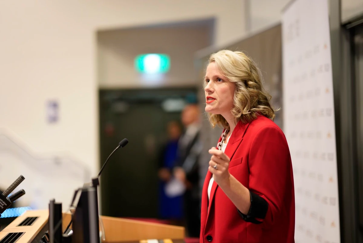Home Affairs Minister Clare O’Neil discussed foreign interference at the Australian National University. (Twitter/@NSC_ANU)