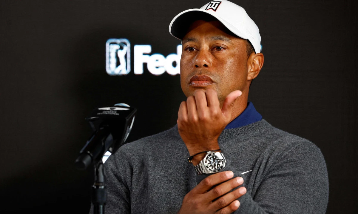 Tiger Woods of the US during a press conference prior to The Genesis Invitational at Riviera Country Club on Tuesday in Pacific Palisades, California. (AFP)