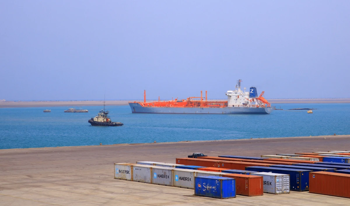 Loading docks at the Houthi-occupied western Hodeidah port on May 28, 2022. (AFP)