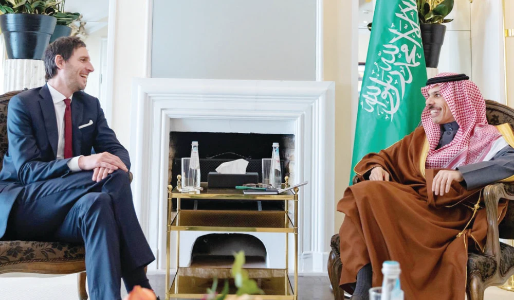 Prince Faisal bin Farhan hold talks with with Dutch Foreign Minister Wopke Hoekstra in Munich. (Supplied)
