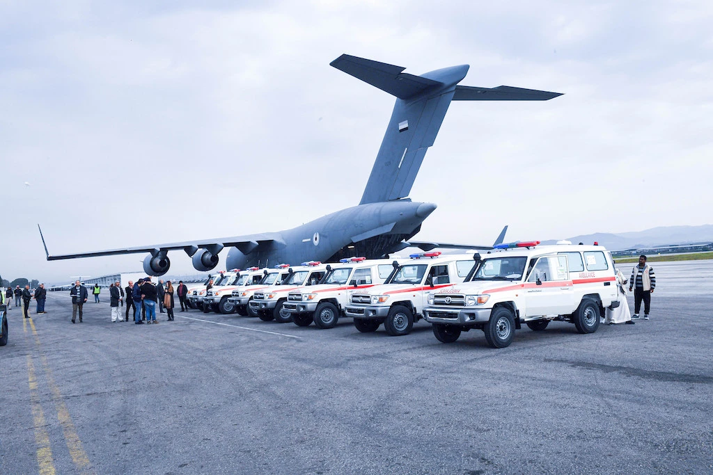 The ambulances are equipped to go off-road into rugged terrain and deliver medical services to quake-affected areas. (WAM)