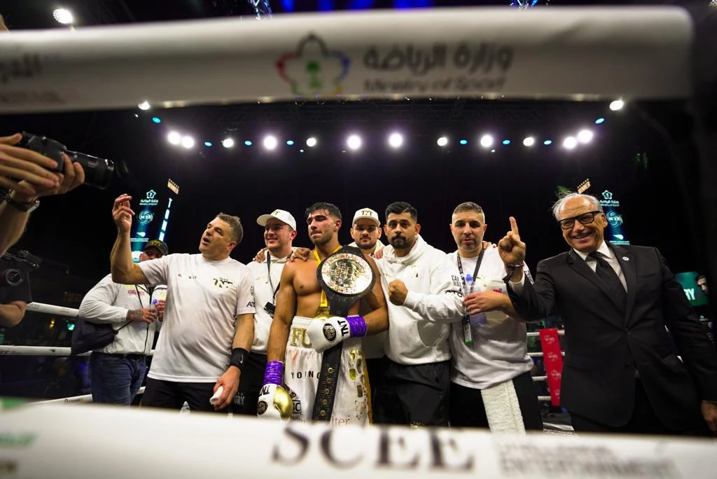 Tommy Fury at the Diriyah Arena on Sunday after winning a split decision win against the American social media star Jake Paul. (AN Photo/Abdulrhman Binshalhuob)