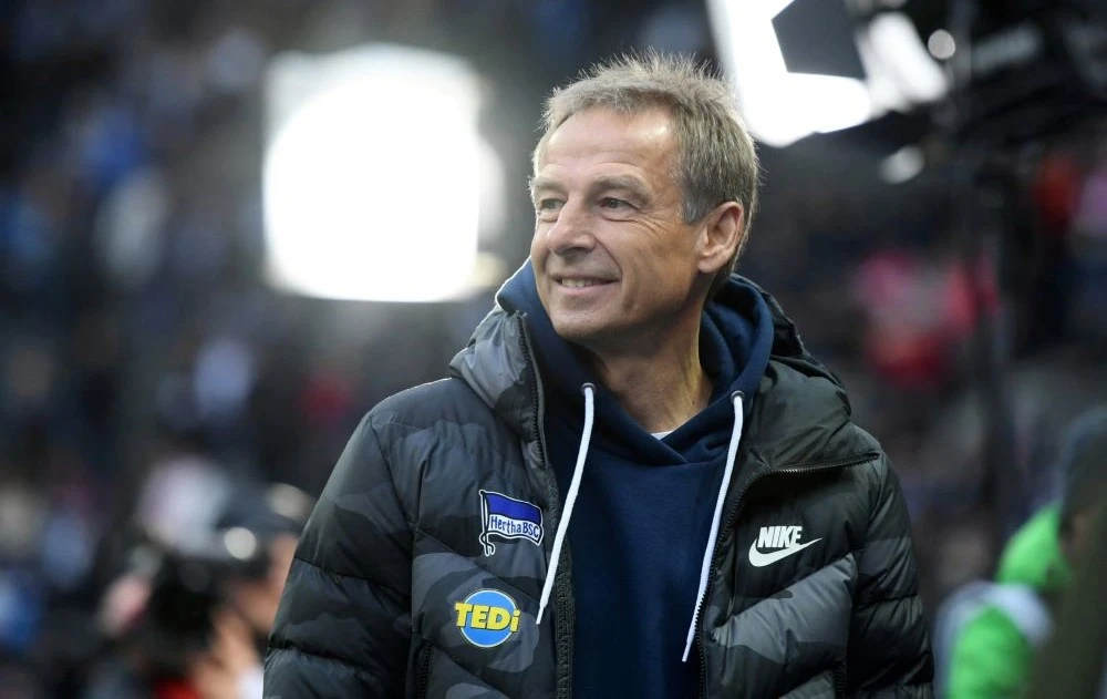 Hertha Berlin coach Jurgen Klinsmann before the Bundesliga match against Bayern Munich, Olympiastadion, Berlin, Germany, Jan. 19, 2020. (Reuters)
