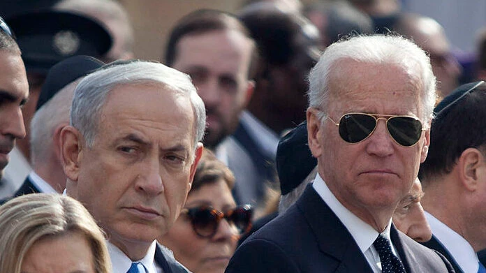 Benjamin Netanyahu and Joe Biden attend a memorial service for former PM Ariel Sharon, Jerusalem, Jan. 2014. (Getty Images)