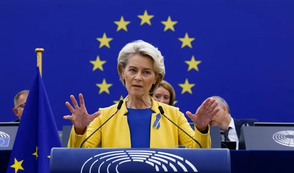 Ursula von der Leyen delivers the State of the European Union address, Strasbourg, France, Sept. 14, 2022. (Reuters)