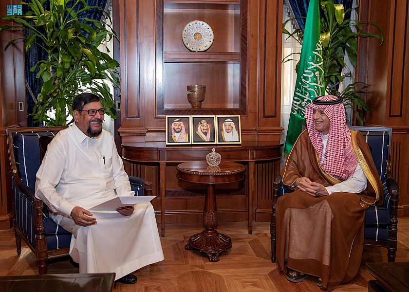 Saudi Arabia’s Minister of State for Foreign Affairs with Mauritius Ambassador to the Kingdom. (SPA)