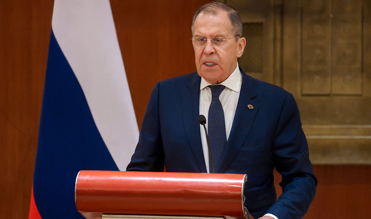 Russian Foreign Minister Sergei Lavrov gives a press conference during the G20 foreign ministers' meeting in New Delhi on March 2, 2023. (AFP)