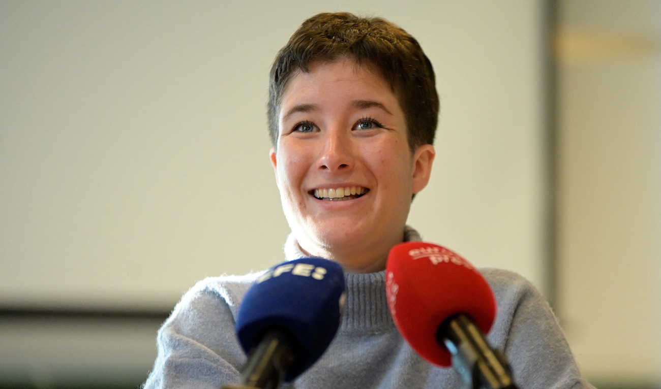 Spanish activist Ana Baneira, 24, speaks for the first time to the media in A Coruna, northern Spain, after being released by Iran. She was imprisoned in November during protests sparked by the death of a young woman in September. (Reuters)