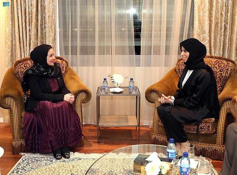 Al-Tuwaijri and Al-Khater met on the sidelines of the 52nd session of the United Nations Human Rights Council, currently meeting in Geneva. (SPA)