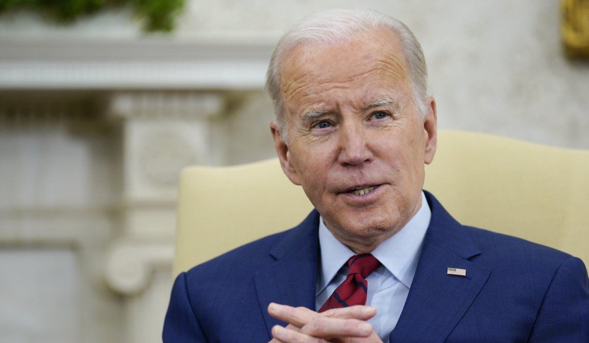 President Joe Biden speaks as he meets with German Chancellor Olaf Scholz in the Oval Office of the White House in Washington, Friday, March 3, 2023. (AP)