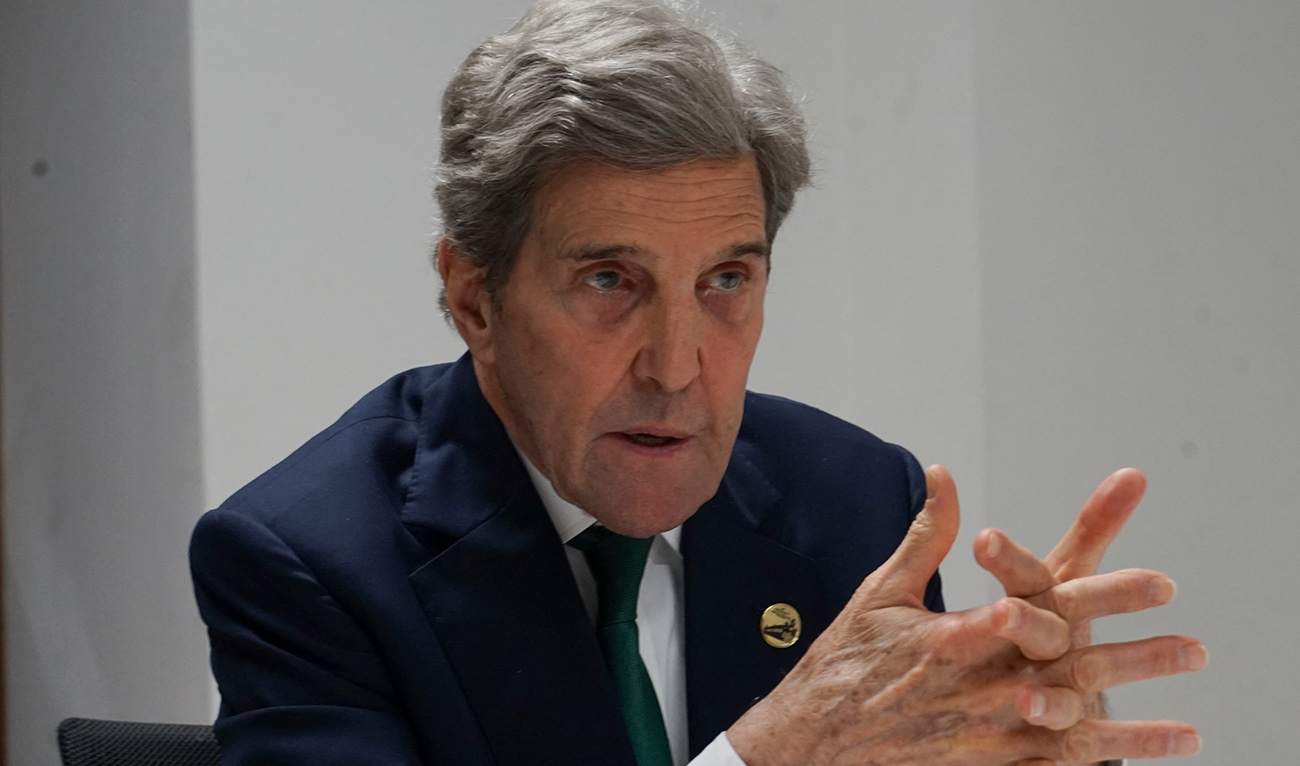 US Special Presidential Envoy for Climate John Kerry speaks during am interview with international media at the Panama Convention Centre in Panama City on March 3, 2023. (Photo courtesy: AFP)