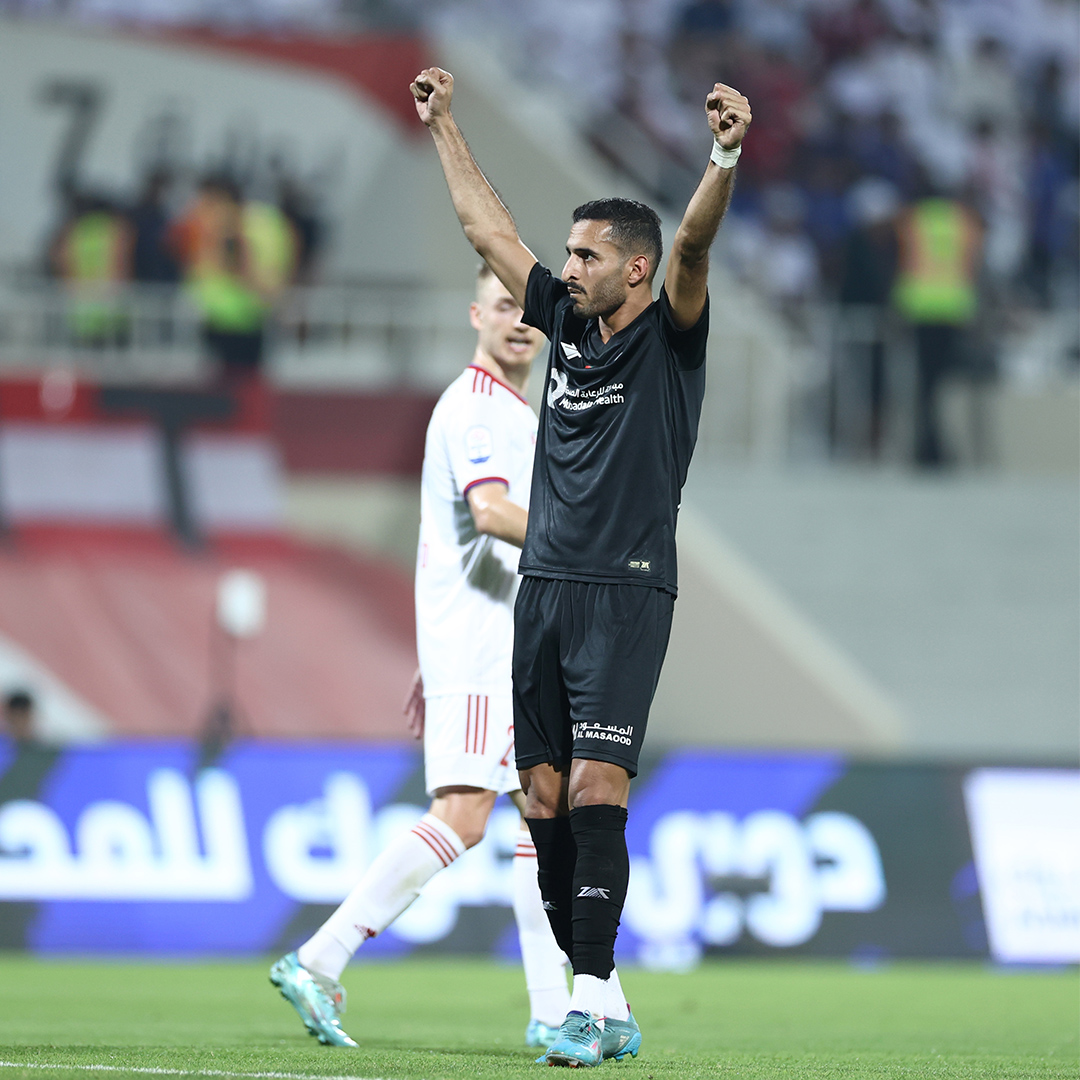 Al-Jazira's Ali Mabkhout celebrates scoring in the 3-2 win over Sharjah (Twitter/AlJaziraFC_EN)