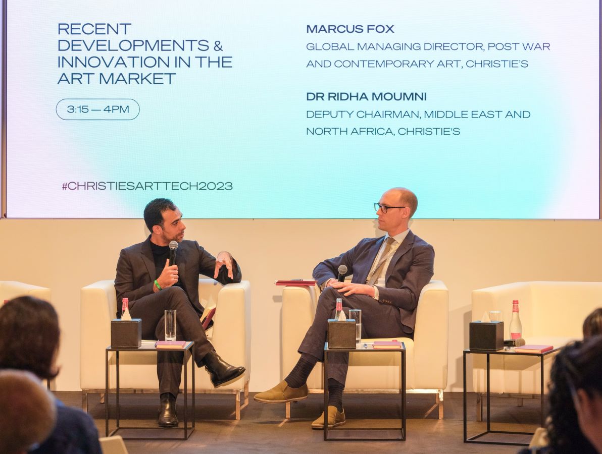 In a one-on-one session at Christie’s Art+Tech Summit, held at Art Dubai, longtime art experts Ridha Moumni and moderator Marcus Fox discussed developments in the art market in recent years. (Supplied)