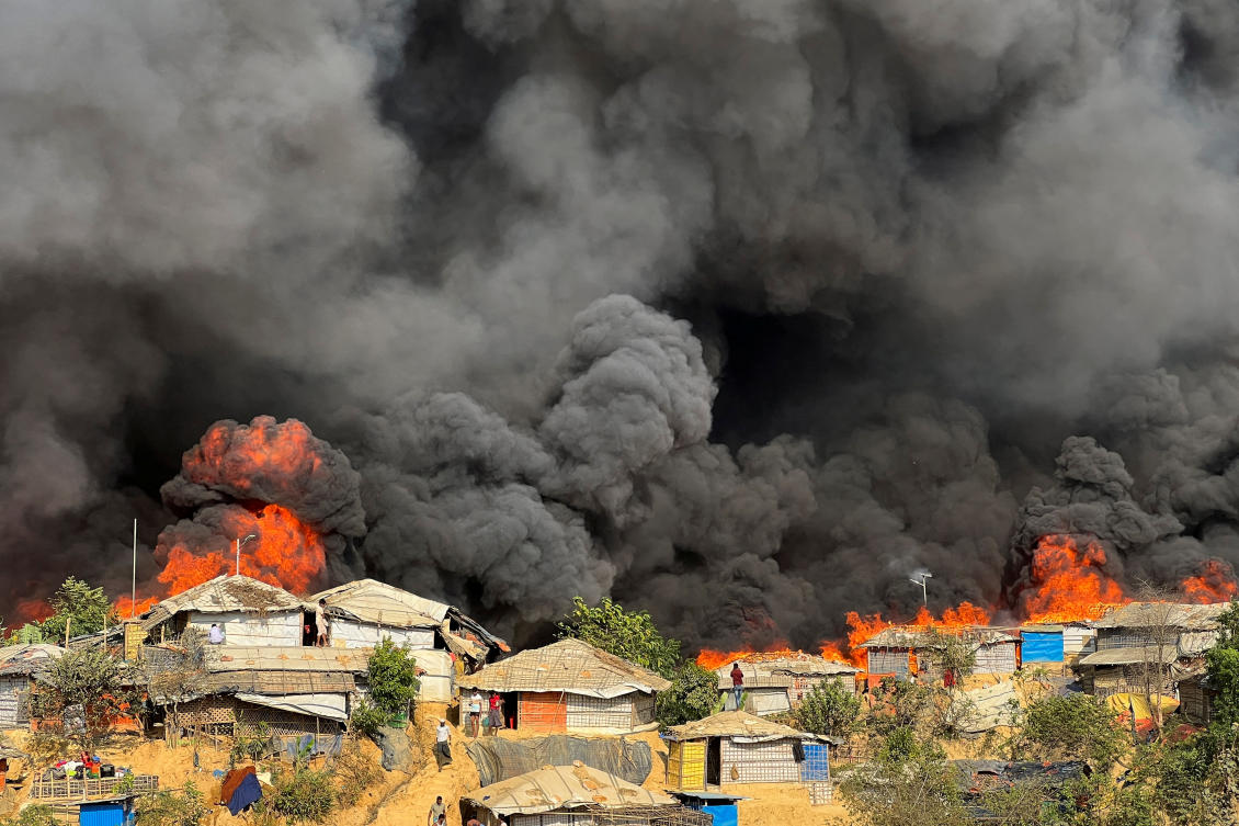 Fire burns in the Rohingya refugee camp in Balukhali in Cox's Bazar, Bangladesh, March 5, 2023. (Reuters)