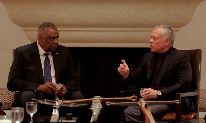 US Defense Secretary Lloyd Austin and Jordan’s King Abdullah met on Sunday. (@SecDef)