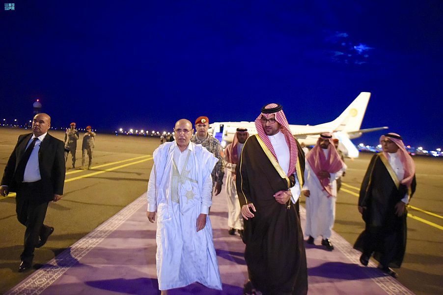 Mauritania’s President Mohamed Ould Cheikh El-Ghazouani arrives in Madinah on Monday. (SPA)