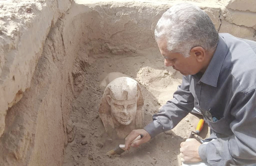 Smiley, dimpled sphinx statue unearthed in Egypt