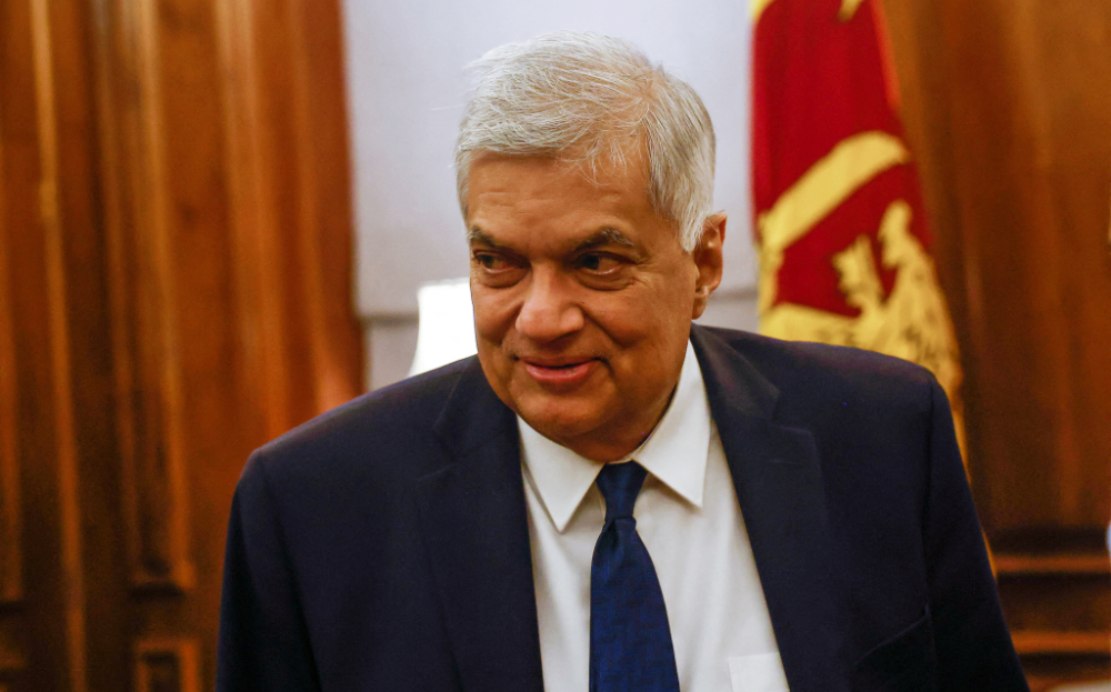 Sri Lanka's President Ranil Wickremesinghe attends an interview with Reuters in Colombo. (REUTERS)