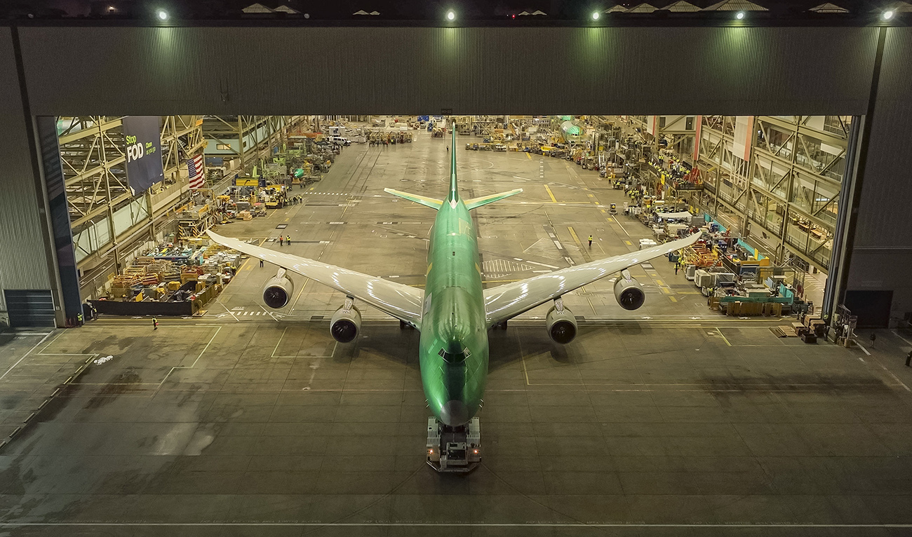 This handout photograph taken on December 7, 2022, and released by Boeing on January 31, 2023, shows the last Boeing 747-8 as it leaves the company’s widebody factory in Everett, Washington State, in advance of its delivery to Atlas Air in early 2023. (AFP/Boeing/FILE)