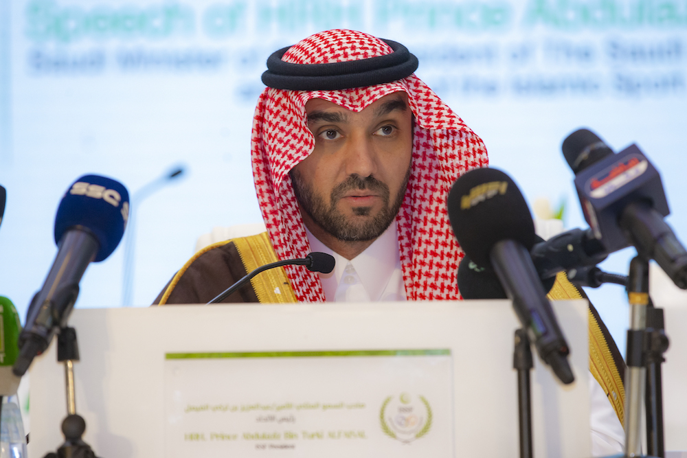 Prince Abdulaziz Bin Turki Al-Faisal, president of the Islamic Solidarity Sports Federation, chaired the organization's extraordinary general assembly. (Supplied)