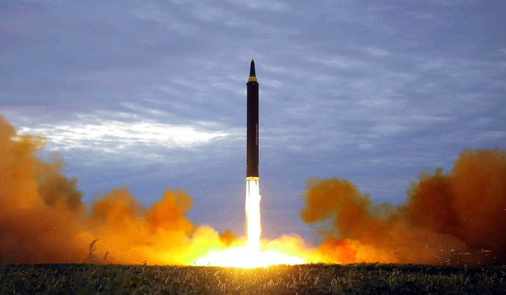 In this Aug. 29, 2017 file photo by the North Korean government shows what was said to be the test launch of a Hwasong-12 intermediate range missile in Pyongyang, North Korea. (AP)