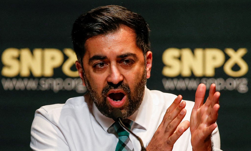 Contender to become the leader of the Scottish National Party (SNP), and Scotland's First Minister, Scotland's Health Minister and SNP MSP Humza Yousaf speaking in Aberdeen. (AFP)