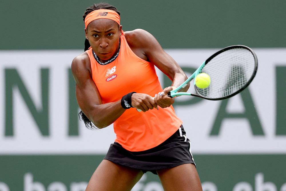 Coco Gauff returns a shot to Rebecca Peterson of Sweden during the BNP Paribas Open at the Indian Wells Tennis Garden on Tuesday in Indian Wells, California. (AFP)