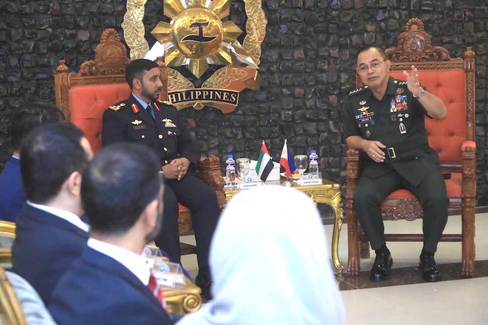 Above, UAE delegation head Brig. Staff Pilot Khalifa Butti Thani Al-Shamsi with Armed Forces of the Philippines chief of staff Gen. Andres Centino on March 13, 2023. (Armed Forces of the Philippines)