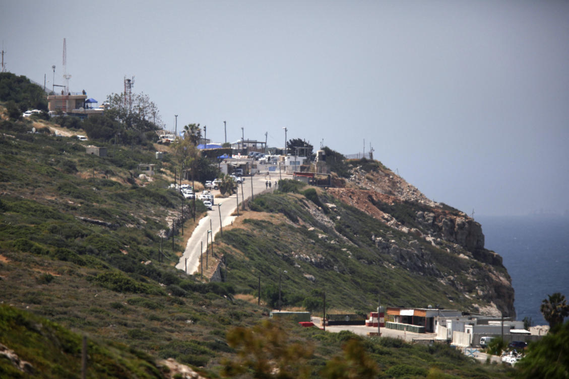 A picture shows a view of the last checkpoint for the Lebanese army (bottom R) in the southernmost area of Naqura, ahead of a United Nations peacekeeping force (UNIFIL) monitoring post by the border with Israel (AFP)