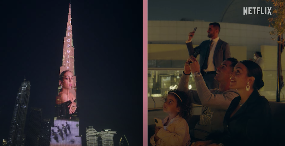 The trailer features Rodriguez’s 28th birthday in Dubai, when Ronaldo lit up the Burj Khalifa tower with clips from her Netflix show. (Netflix)
