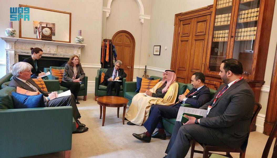 British Minister of State for Development and Africa Andrew Mitchell, in the presence of Prince Khalid bin Bandar bin Sultan bin Abdulaziz, Saudi Ambassador to the United Kingdom (SPA)