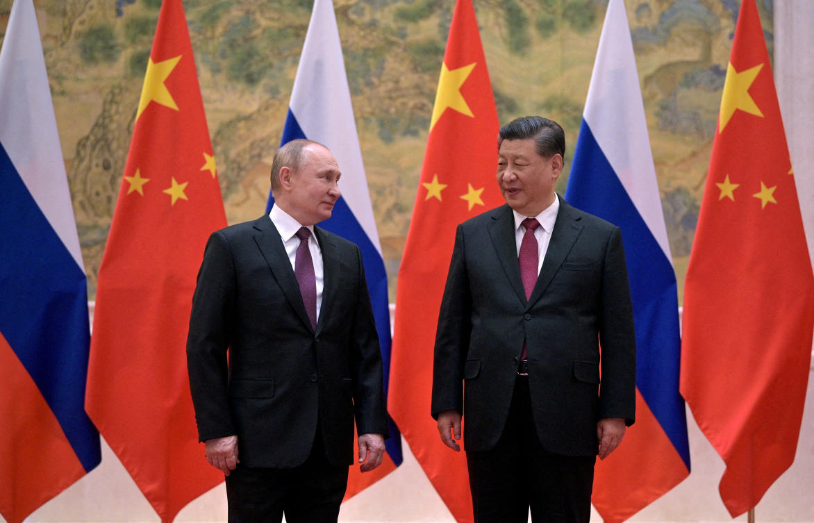 Russian President Vladimir Putin meets with Chinese President Xi Jinping in Beijing on Feb. 4, 2022. (Kremlin via Reuters)