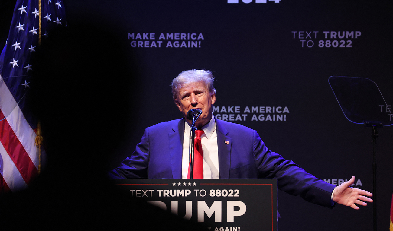 Former President Donald Trump speaks at the Adler Theatre on March 13, 2023 in Davenport, Iowa. (AFP/FILE)