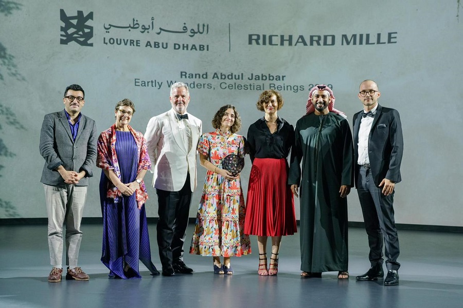 Iraqi artist Rand Abdul Jabbar (center) was awarded the Richard Mille Art Prize at the Louvre Abu Dhabi this week. (Stéphane Aït Ouarab)
