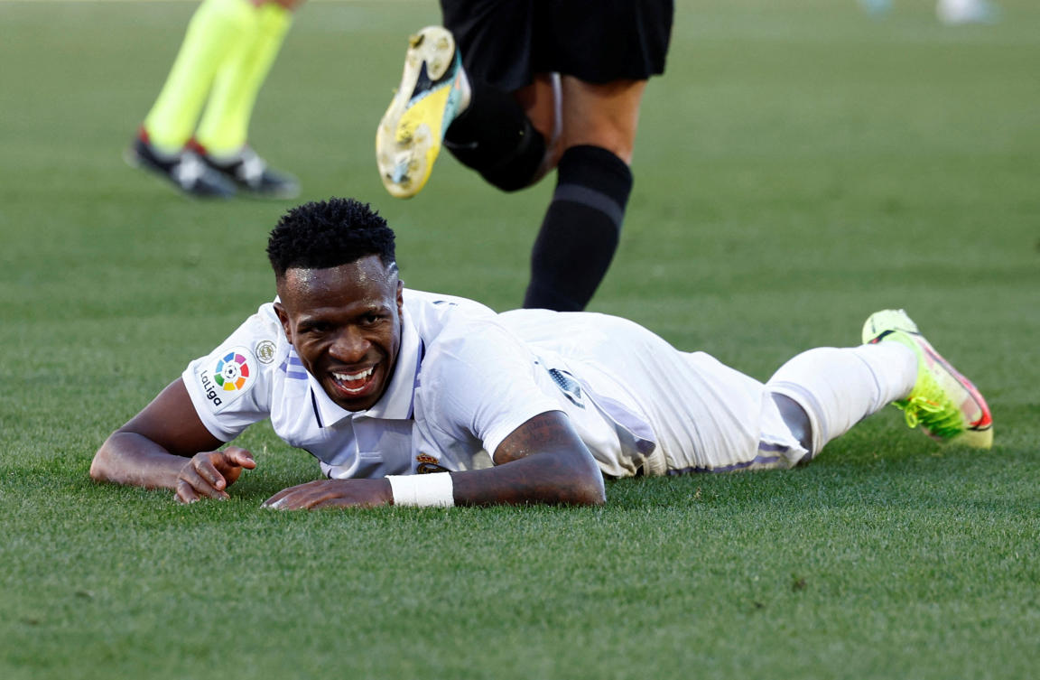Real Madrid’s Vinicius Junior reacts during their La Liga match against RCD Mallorca at Mallorca Stadium, Palma, on Feb. 5, 2023. (Reuters)