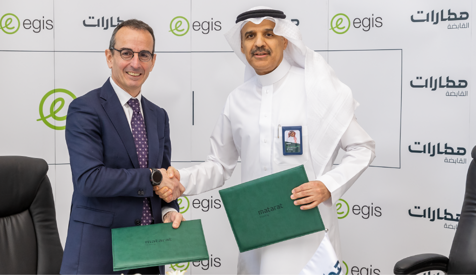 The contract was signed by Matarat’s CEO Mohammed Almaghlouth and Egis’ CEO in the Middle East and South Asia, Alaa AbuSiam. (Supplied)