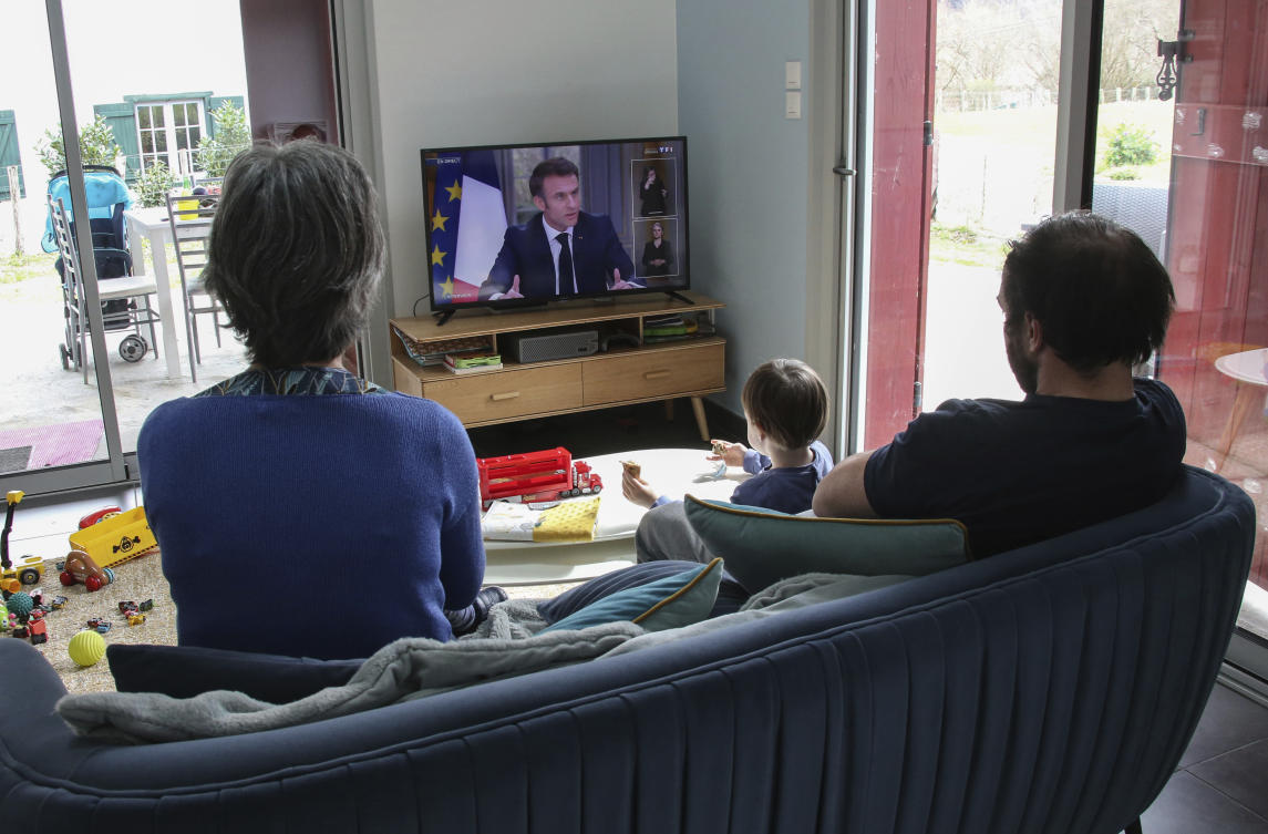 French president Emmanuel Macron, in a televised interview, repeatedly said that he was convinced that the retirement system needed to be modified to keep it financed. (AP)