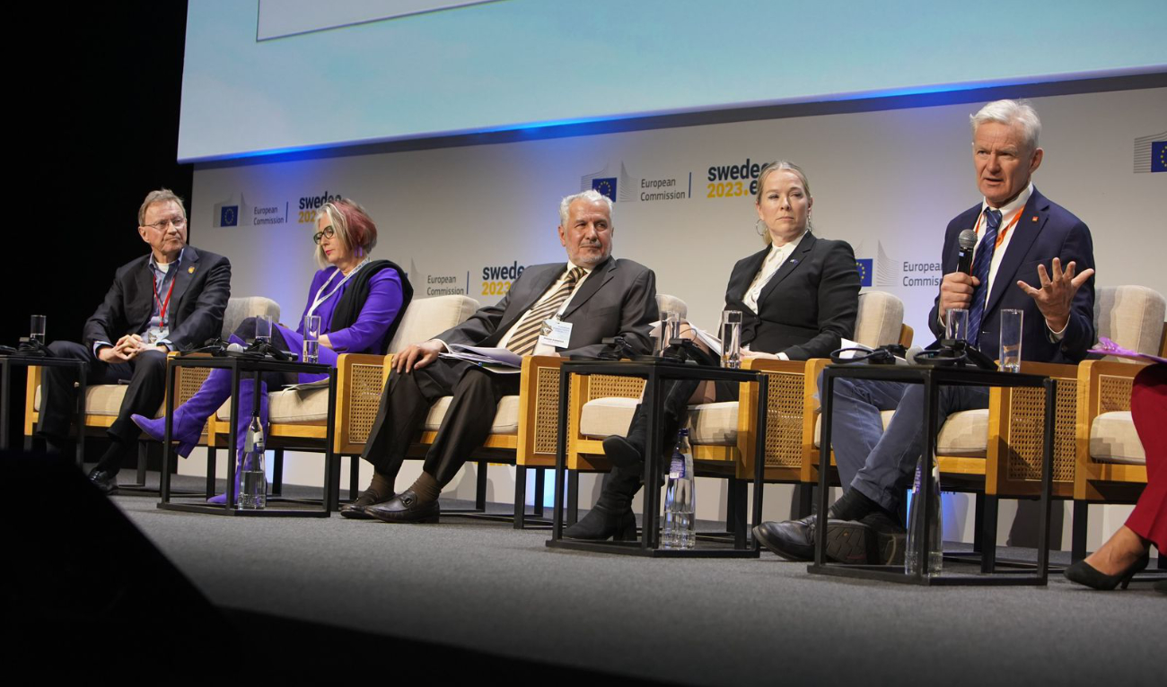 KSrelief Supervisor General Dr. Abdullah Al-Rabeeah (center) with other panelists at 2nd European Humanitarian Forum. (Supplied)