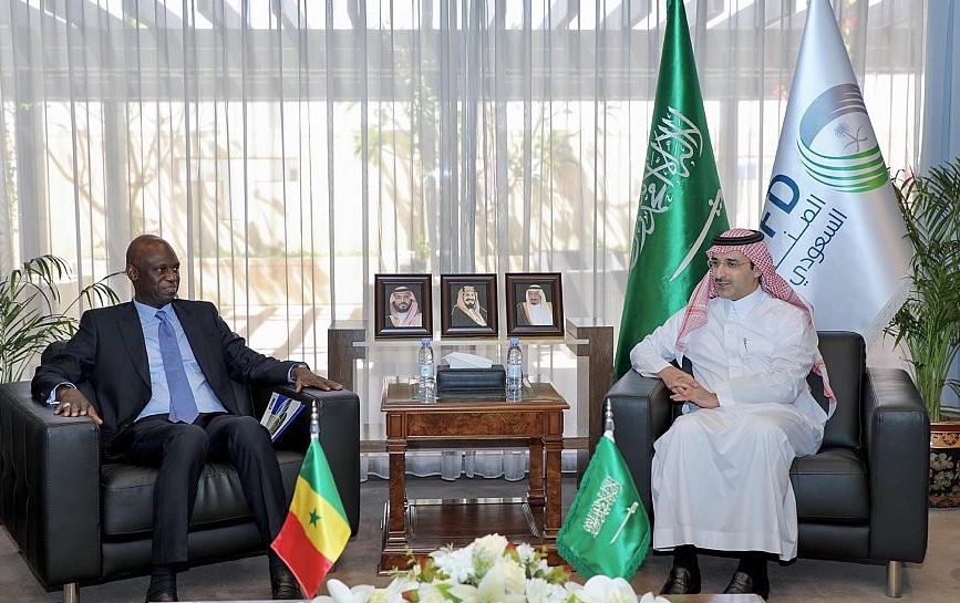 Senegal’s Minister of Infrastructure and Land Transport Mansour Fay called on SFD CEO Sultan bin Abdulrahman Al-Murshed at the fund’s headquarters in Riyadh. (SPA)