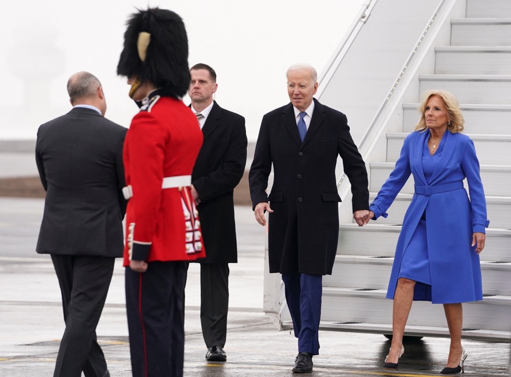 U.S. President Joe Biden and U.S. first lady Jill Biden disembark from Air Force One at MacDonald-Cartier International Airport in Ottawa, Ontario. (Reuters)