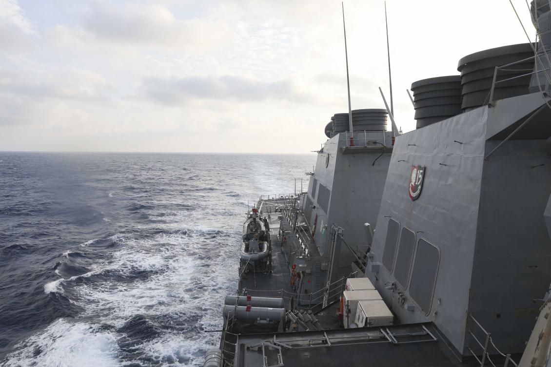 The USS Milius conducts a ‘freedom of navigation operation’ in the South China Sea on March 24, 2023. (US Navy via AP)