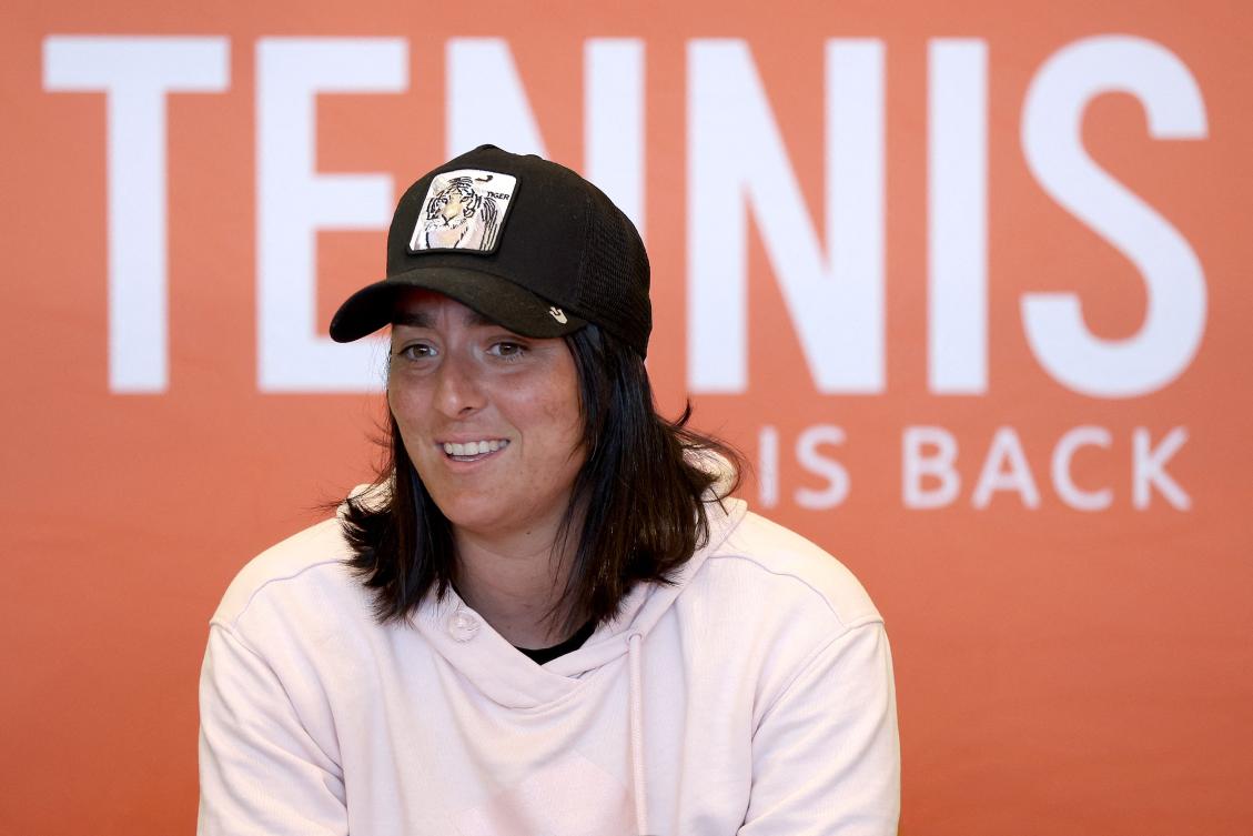 Ons Jabeur of Tunisia fields questions from the media during the Miami Open at Hard Rock Stadium on Mar. 21, 2023 in Miami Gardens, Florida. (AFP)