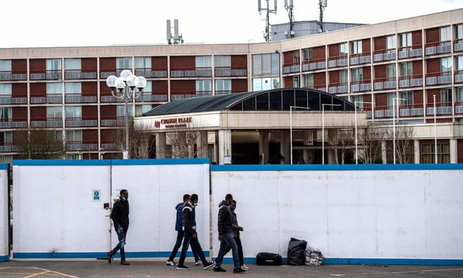 Asylum seekers at the Crowne Plaza Hotel near Heathrow Airport. (Getty Images)