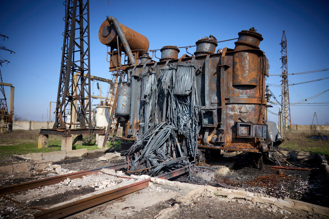 Above, a damaged power transformer in Kherson region of Ukraine. (Ukrainian Presidential Press Service via Reuters)