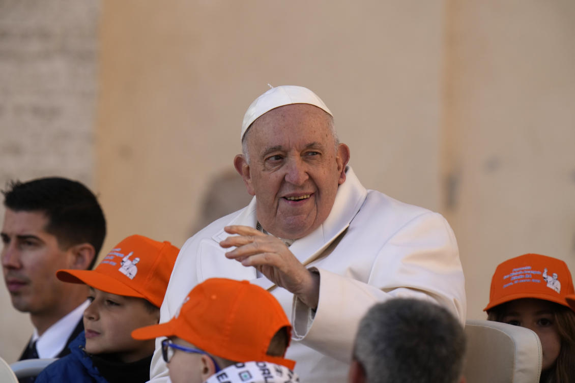 Pope Francis arrives for his weekly general audience in St. Peter’s Square, at the Vatican, on Mar. 29, 2023. (AP)